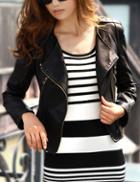 Shein Women Black Pu Leather Lapel Moto Jacket