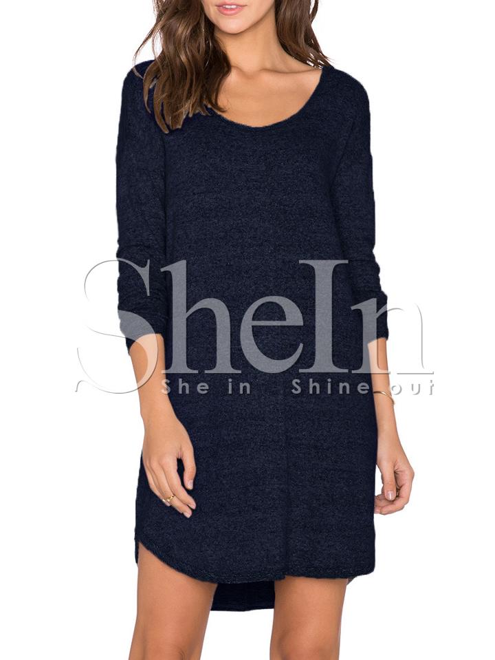 Shein Navy V Back Shift Dress