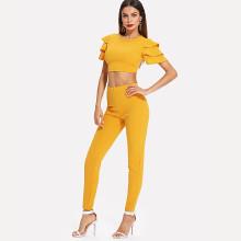 Shein Layered Sleeve Crop Top & Leggings Set