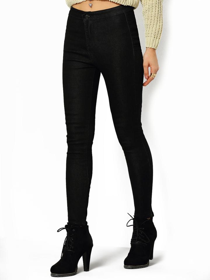Shein Black Skinny Button Pant