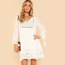 Shein Laser Cut Insert Tassel Tied Dress