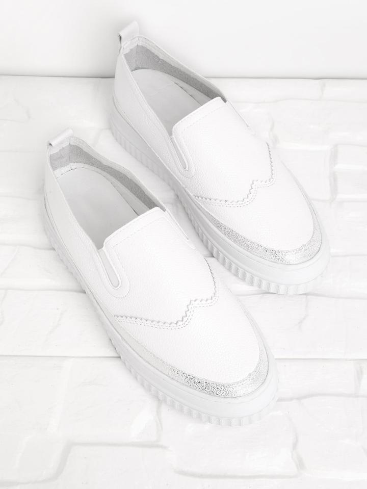 Shein Pu Round Toe Slip On Plimsolls
