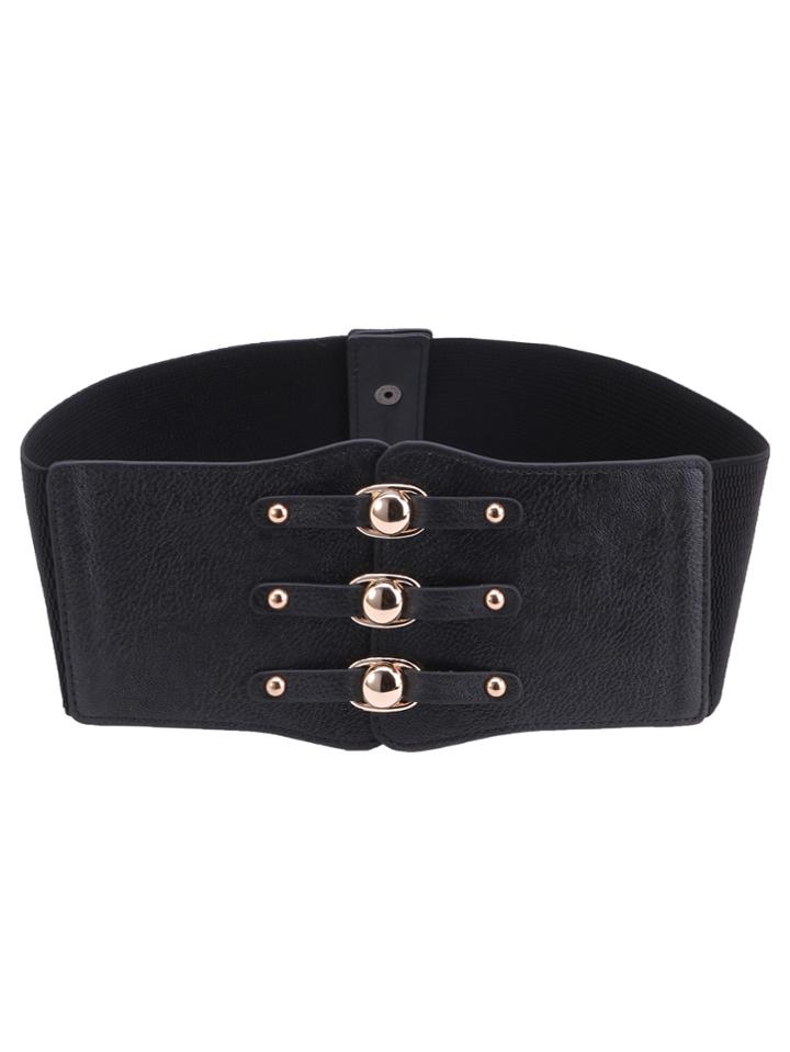 Shein Black Faux Leather Wide Button Waist Belt