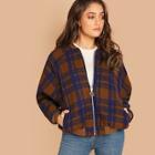 Shein Zipper Up Plaid Bomber Jacket