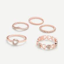 Shein Heart Design Ring Set With Rhinestone