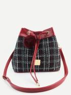 Shein Red Plaid Random Color Pom Pom Drawstring Bucket Bag
