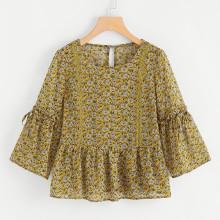 Shein Lace Applique Abstract Print Smock Top