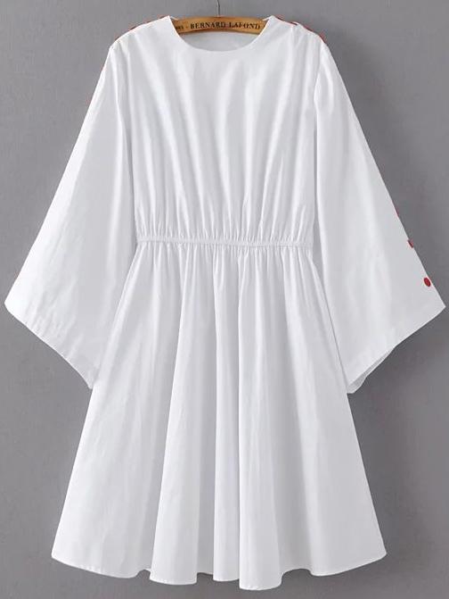 Shein White Button Sleeve Loose A Line Dress