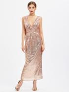 Shein Rose Gold Plunging Sequin Ruched Detail Dress
