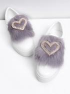 Shein Rhinestone Heart Design Pu Sneakers With Faux Fur