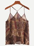 Shein Vintage Print Chiffon Cami Top - Brown