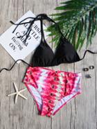 Shein Contrast Geo Print Halter Neck Mixed And Match Bikini Set