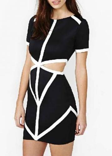 Rosewe Sexy Short Sleeve Hollow Design Polyester Club Dress