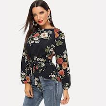 Shein Tie Waist Floral Blouse
