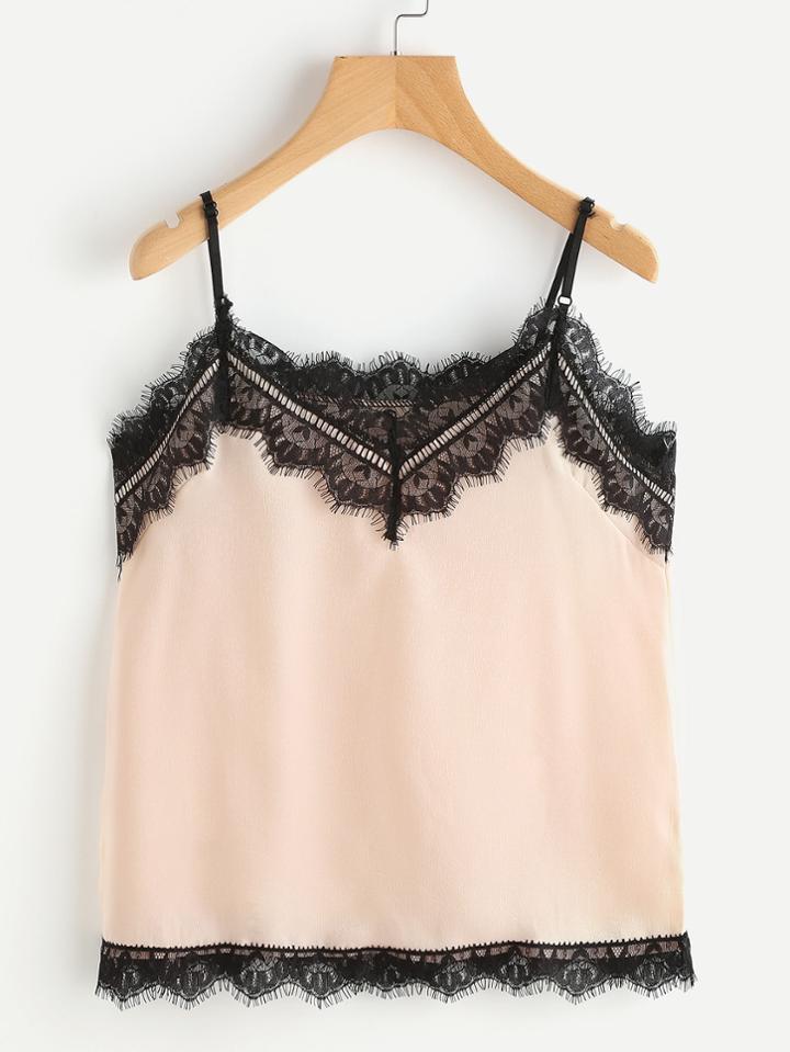 Shein Contrast Eyelash Lace Trim Cami Top