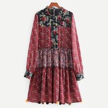 Shein Pom Pom Trim Floral Print Dress