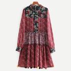 Shein Pom Pom Trim Floral Print Dress