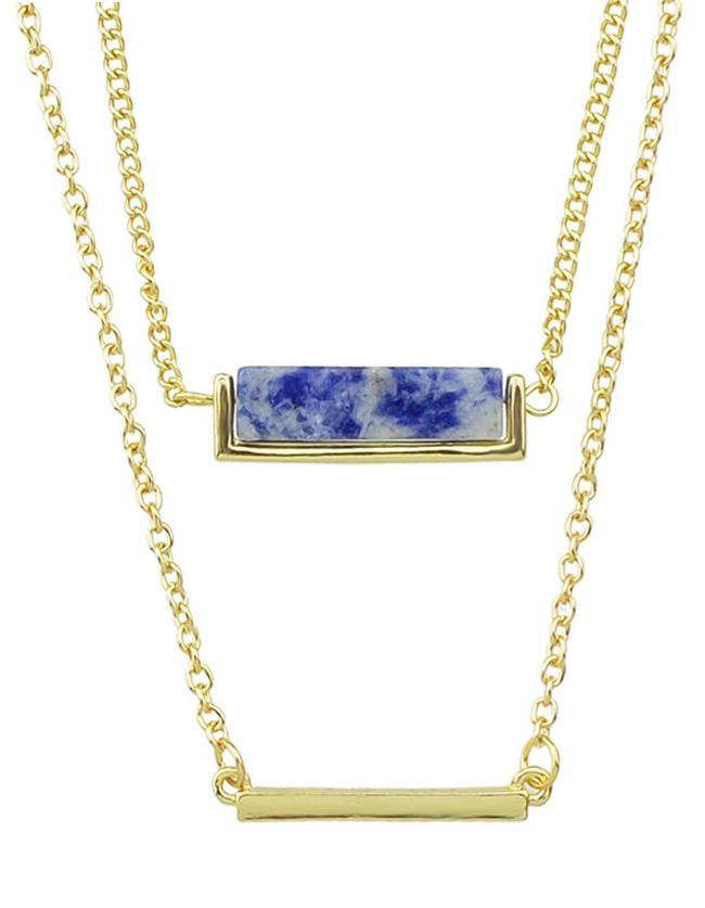 Shein Blue Double Stone Pendant Necklace