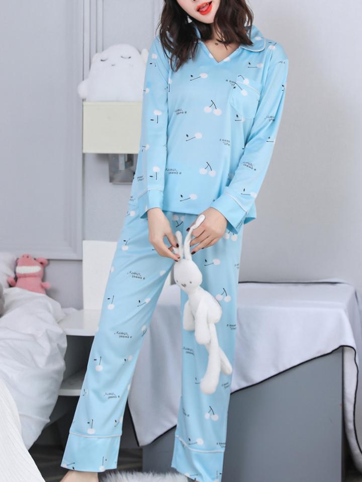 Shein Cherry Print Tee & Pants Pj Set