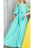 Rosewe Lantern Sleeve Sky Blue Maxi Dress
