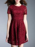 Shein Burgundy Crochet Hollow Out A-line Dress