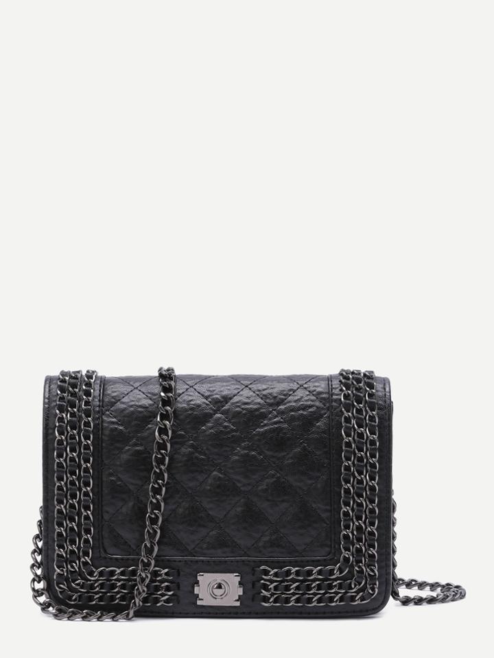 Shein Black Mini Quilted Chain Trim Box Bag