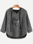 Shein Dark Grey Hooded Striped Trim Patch Sweatshirt