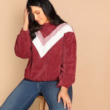 Shein Plus Cut-and-sew Chevron Corduroy Sweatshirt