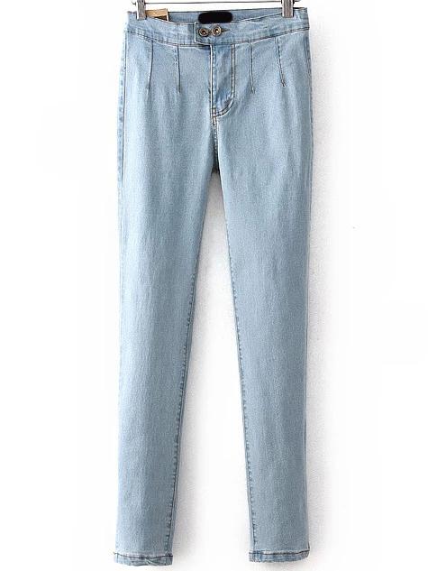 Shein Blue Buttons Denim Pencil Pant