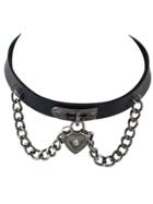 Shein Black Gothic Ajustable Pu Leather Choker Collar Necklace With Heart Pendant