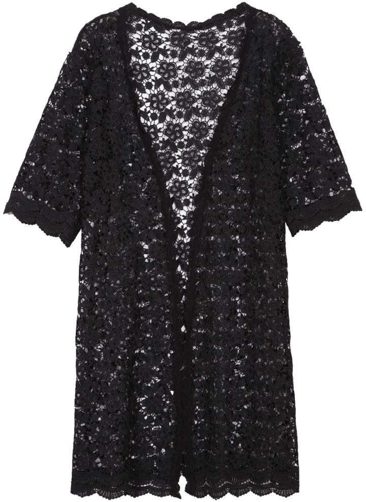 Shein Black Half Sleeve Lace Crochet Hollow Coat
