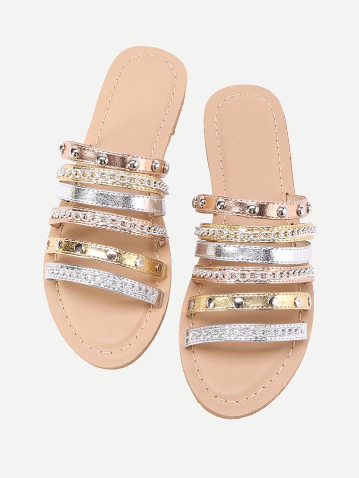Shein Metallic Strappy Sandals With Chain