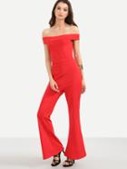 Shein Plain Red Off The Shoulder Bell Bottom Jumpsuit