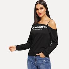 Shein Asymmetrical Shoulder Letter Print Sweatshirt
