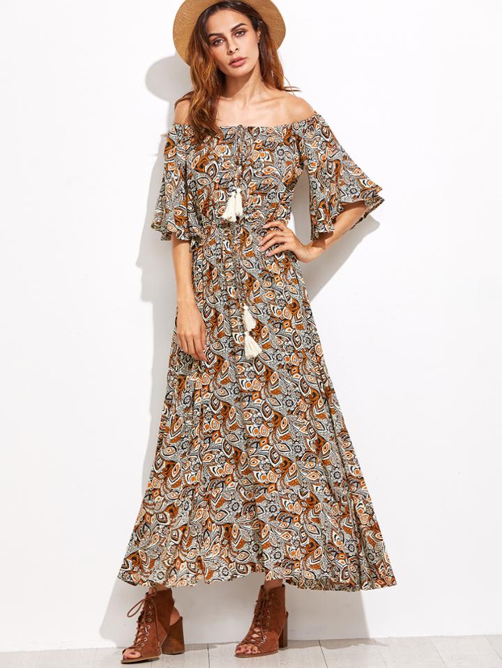 Shein Off The Shoulder Fringe Detail Dress