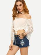 Shein Lace Insert Off-the-shoulder Crop Top - White