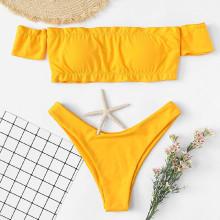 Shein Off Shoulder Solid Bikini Set