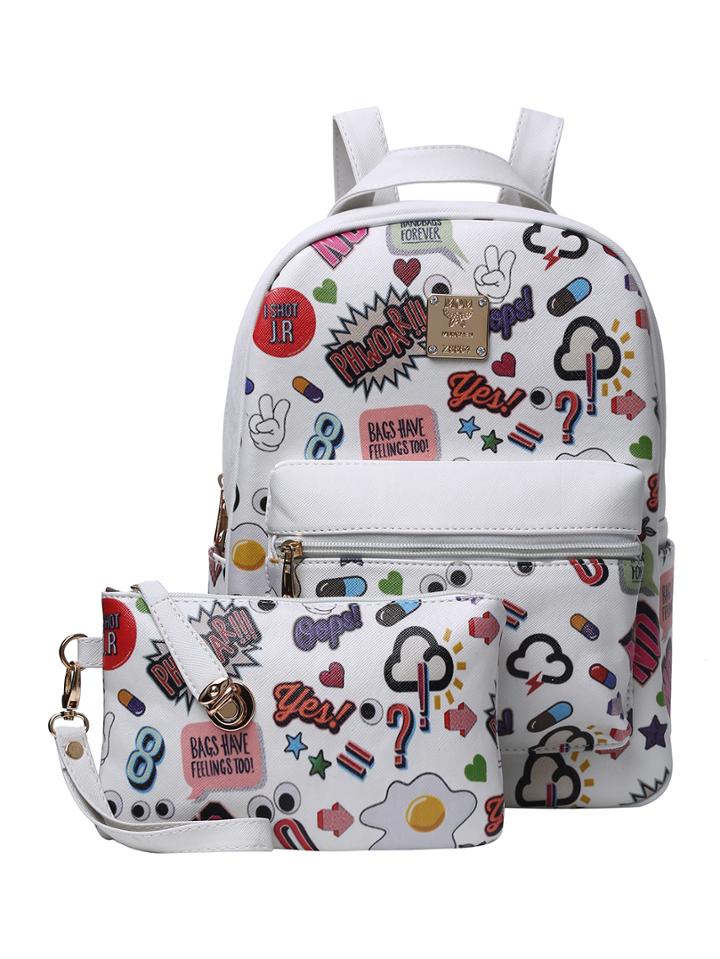 Shein Graffiti Print Backpack With Clutch