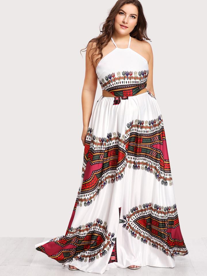 Shein Ornate Print Lace Up Backless Dress