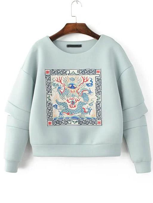 Shein Embroidered Drop Shoulder Cut Out Sweatshirt