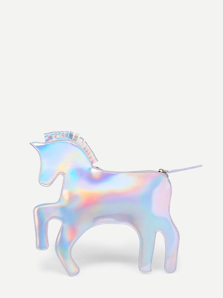 Shein Horse Design Iridescent Pu Clutch Bag