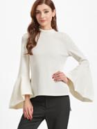 Shein White Pleated Bell Sleeve And Back High Low Top