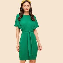 Shein Solid Self Tie Waist Dress