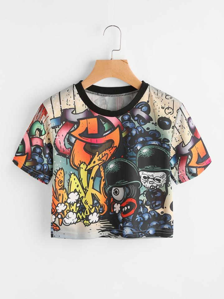 Shein Allover Graffiti Print Tee