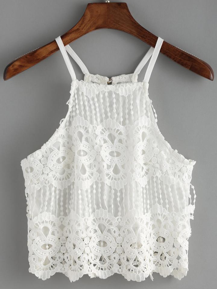 Shein Spaghetti Strap Lace Crochet Cami Top