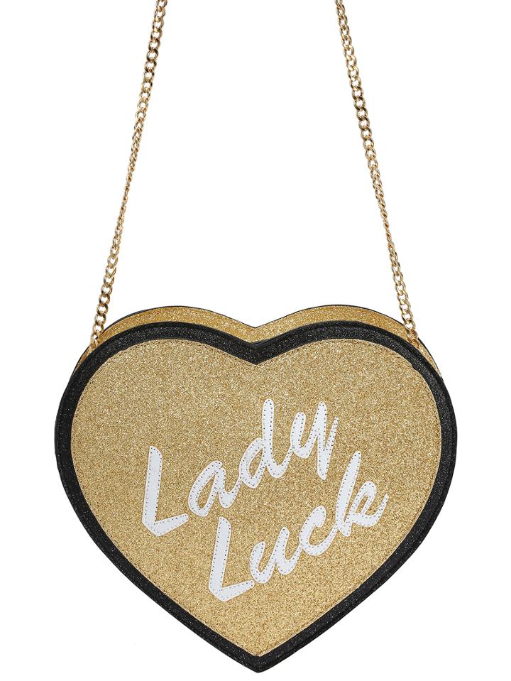 Shein Letter Patch Heart Shape Gold Glitter Bag