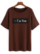 Shein Khaki Letter Print Patch T-shirt