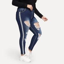 Shein Plus Stripe Side Distressed Skinny Jeans