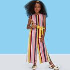 Shein Girls Pocket Side Striped Ribbon Belted Jumpsuit