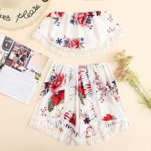 Shein Fringe Trim Floral Print Top With Shorts